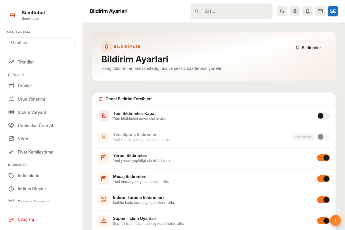 Bildirim ayarları ekranı