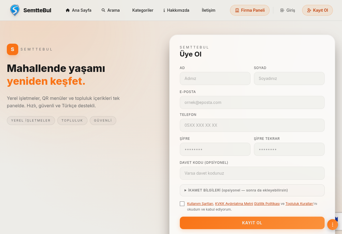 Kayıt / hesap türü ekranı
