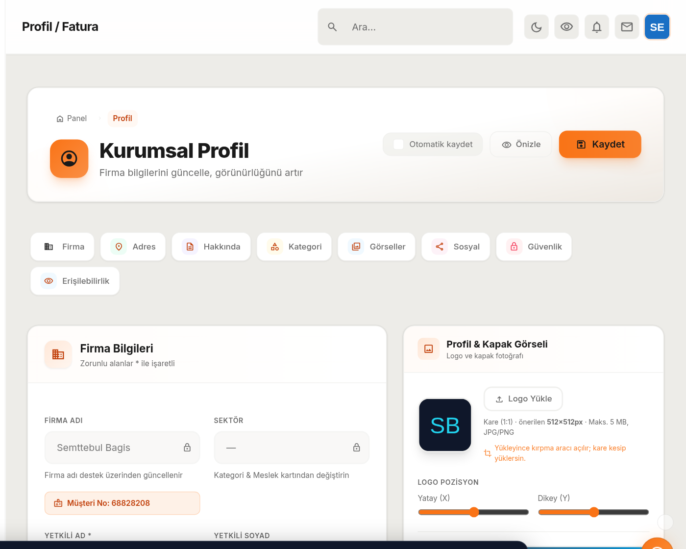 Firma profil düzenleme ekranı